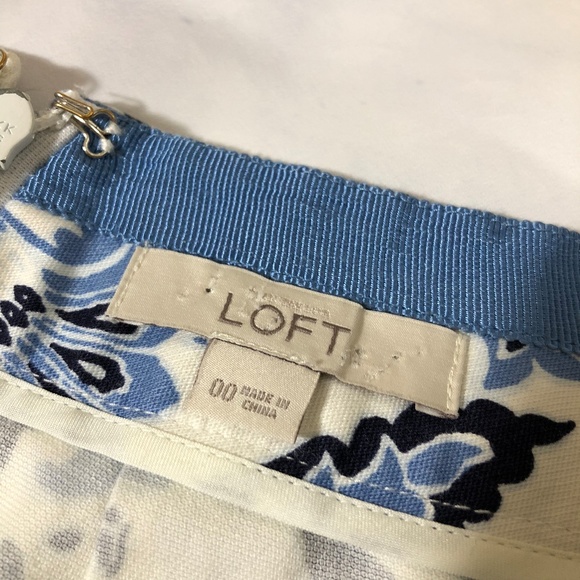 LOFT White & Blue Floral Paisley Pleated Skirt - Picture 4 of 8